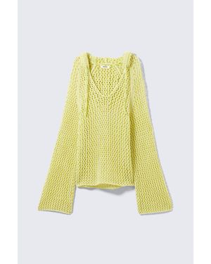 Monki Open-Knit Hooded Jumper - Blue
