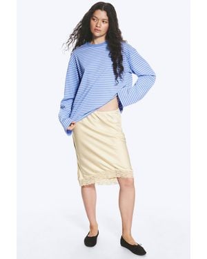 Monki Satin Lace Midi Skirt - Blue