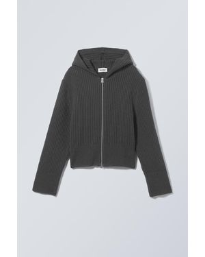 Weekday Ofelia Rib Knit Zip Hoodie - Black