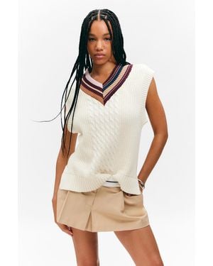 Monki V-Neck Cable Knit Cotton Vest - Natural