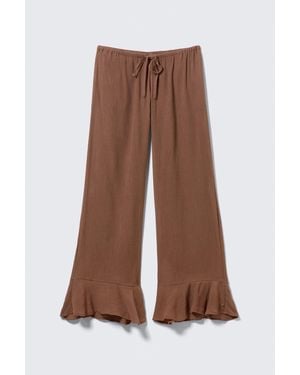 Monki Mid Rise Loose Flounce Trousers - White