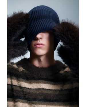 Weekday Fold Knit Wool Blend Beanie - Blue