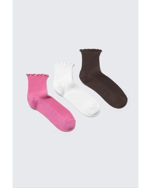 Monki 3-Pack Frill Edge Ankle Socks - Pink