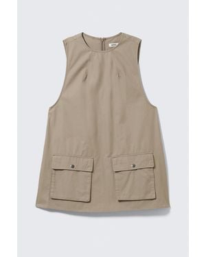 Monki Utility Cotton Canvas Mini Pinafore Dress - Natural