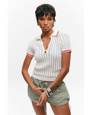 Monki Knitted Short-Sleeved Cotton Polo Top - White