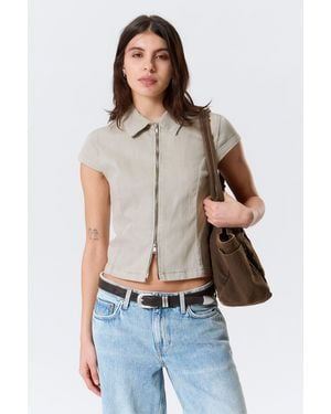 Weekday Fitted Short-Sleeved Zip Top - Natural
