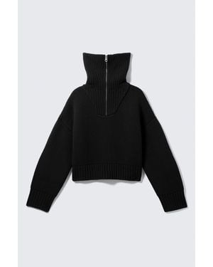Weekday Knitted Funnel Neck Dual Zip Jumper - Blue
