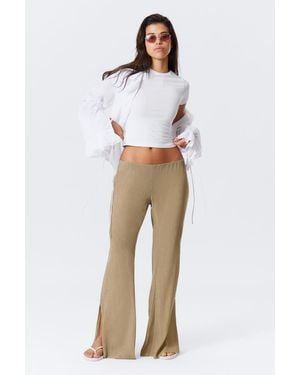 Weekday Low Rise Flared Crinkled Trousers - White