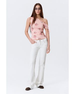 Monki Slim Ruched Off-Shoulder Top - Pink