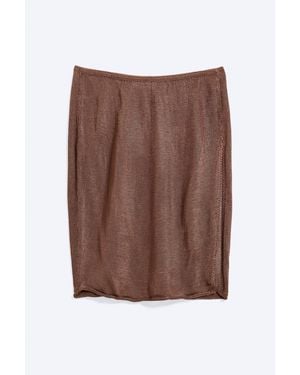 Monki Mid Rise Knitted Midi Skirt - Brown