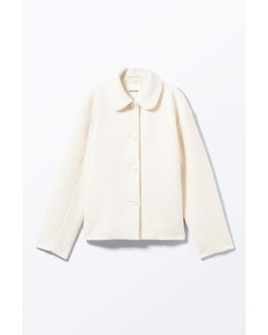 Monki Single-Breasted Wool Blend Jacket - Natural