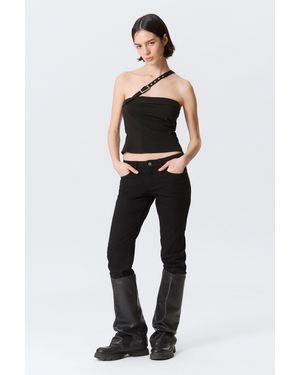 Weekday Faustina C One-Shoulder Buckle Suiting Top - Black