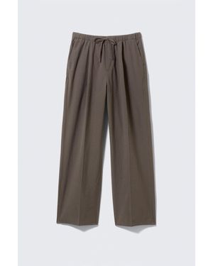 Weekday Checked Loose Cotton Trousers - Brown