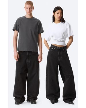 Weekday Astro Mid Rise Baggy Faux Leather Pocket Jeans - White