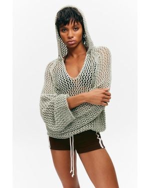 Monki Open-Knit Hooded Jumper - Green