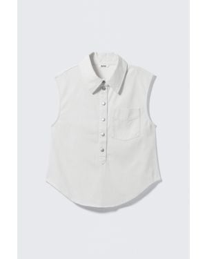 Monki Cap-Sleeved Cotton Twill Shirt - White