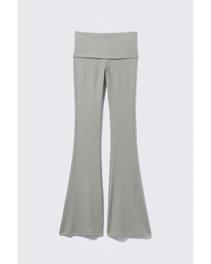 Monki Low Waist Flared Ribbed Trousers - Grey