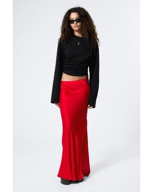 Weekday Low Rise Bias-Cut Satin Maxi Skirt - Red