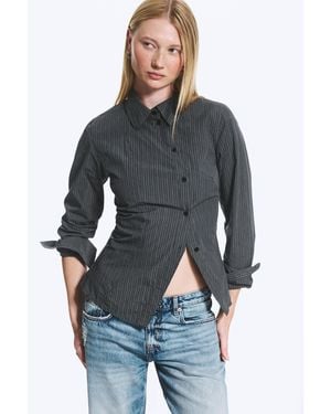 Weekday Asymmetric Fitted Poplin Shirt - Grey