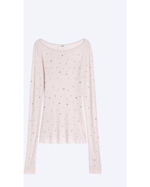 Monki Studded Boat-Neck Nylon Jersey - Pink