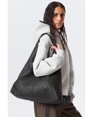 Weekday Faux Leather Slouchy Shoulder Bag - Black