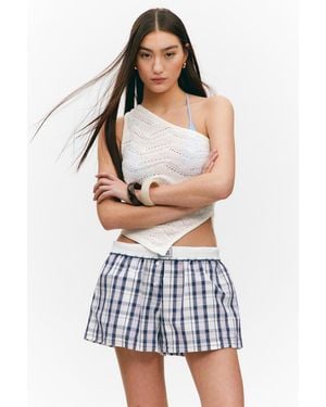 Monki Relaxed Cotton Boxer Shorts - Blue