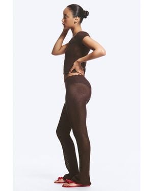 Monki Flared Crochet Trousers - Brown