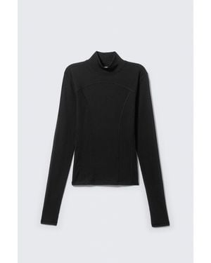 Weekday Long-Sleeved Mesh Mock-Neck Top - Black