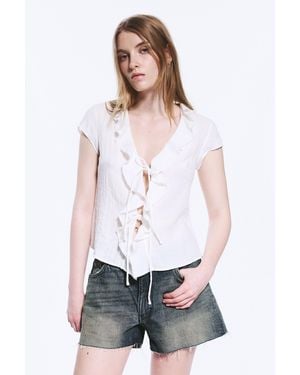 Weekday Frilled Tie-Front Top - White