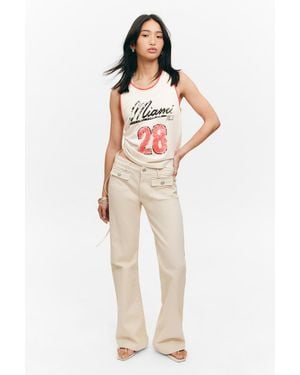 Monki Low Waisted Bootcut Twill Trousers - Natural
