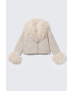 Monki Cropped Faux Fur Trim Jacket - White