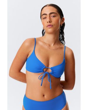 Weekday Ruched Triangle Bikini Top - Blue