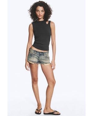 Weekday Venus Frayed Low Rise Denim Hotpants - Black