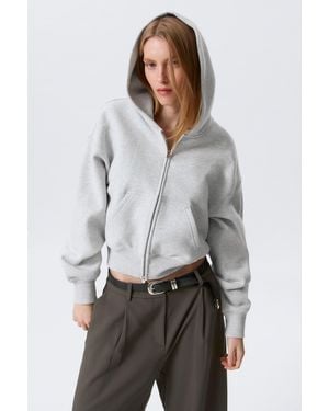 Weekday Cropped Boxy Zip Hoodie - Grey