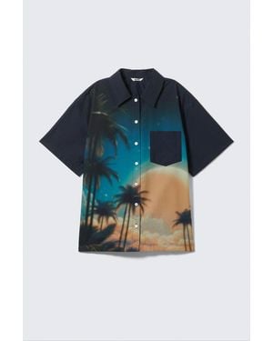Monki Oversized Short-Sleeved Cotton Poplin Shirt - Blue