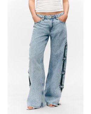 Monki Imoo Low Rise Wide Leg Bow Jeans - Blue