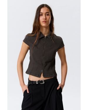 Weekday Fitted Short-Sleeved Zip Top - Black