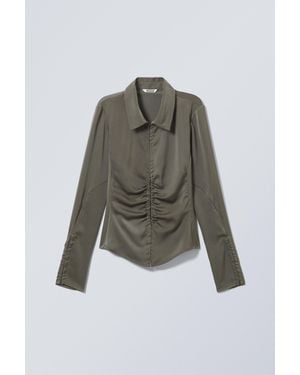 Weekday Long-Sleeved Fitted Satin Shirt - Green