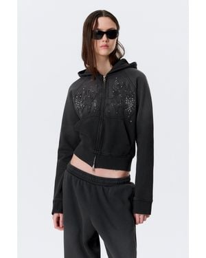 Weekday Slim Studded Graphic Zip Hoodie - Black