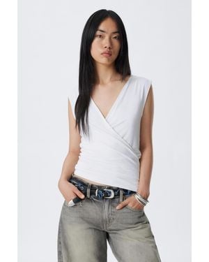 Weekday Sleeveless Jersey Wrap Top - White