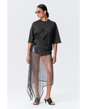 Weekday Sequin Mesh Tie Midi Skirt - Grey