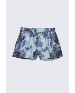 Monki Relaxed Cotton Boxer Shorts - Blue