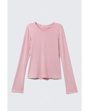 Monki Long-Sleeved V-Neck Top - Pink