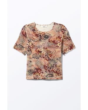 Monki Soft Printed Short-Sleeved T-Shirt - White