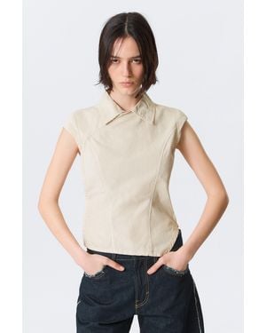 Weekday Cap-Sleeved Asymmetric Ripstop Top - Natural