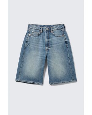 Weekday Curve High Waisted Wide Leg Denim Shorts - Blue