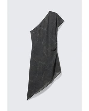 Weekday Satin One-Shoulder Mini Dress - Black