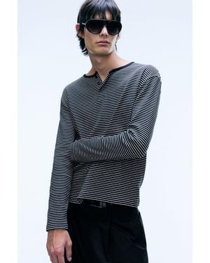 Weekday Long-Sleeved Cotton Henley - Blue