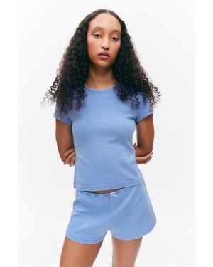 Monki Soft Short-Sleeved Pointelle Top - Blue