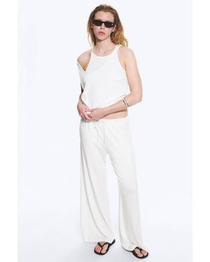 Weekday Mid Rise Loose Wide Leg Lyocell Trousers - White